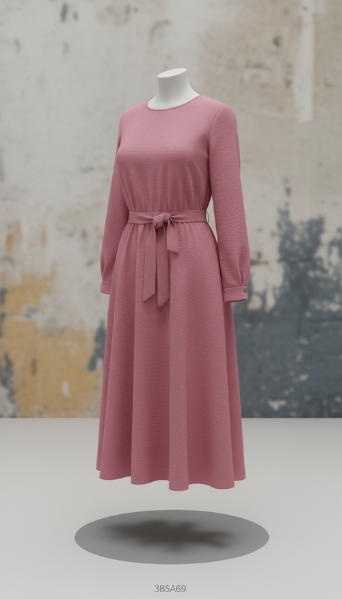 Robe midi ceinturée rose baie