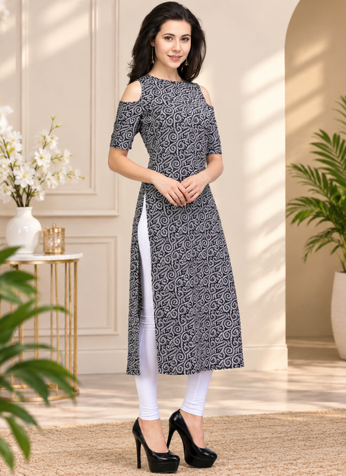 Women’s Crepe Stripe Printed Straight Kurti
