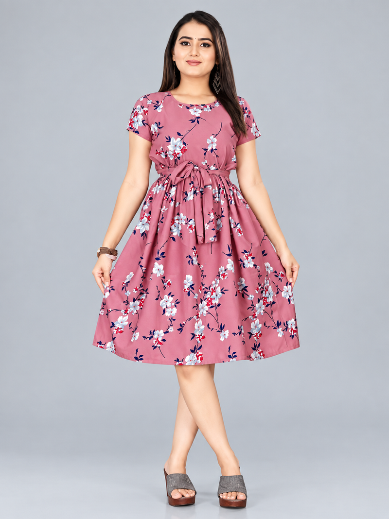 Classy Graceful Women Printed Fit & Flare Midi Dress